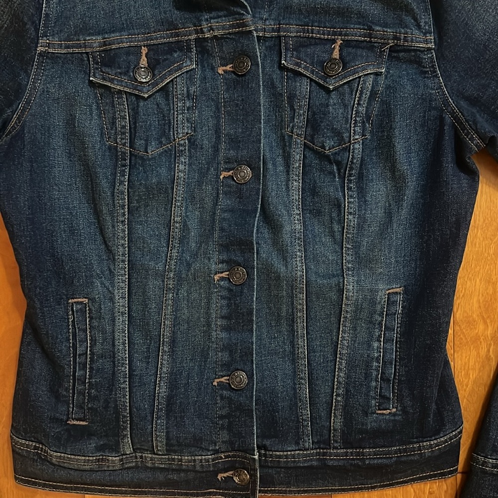 Old Navy Y2K Blue Denim Jean Jacket Size S Tall Coastal Tailored Fit Nautical - Picture 6 of 13